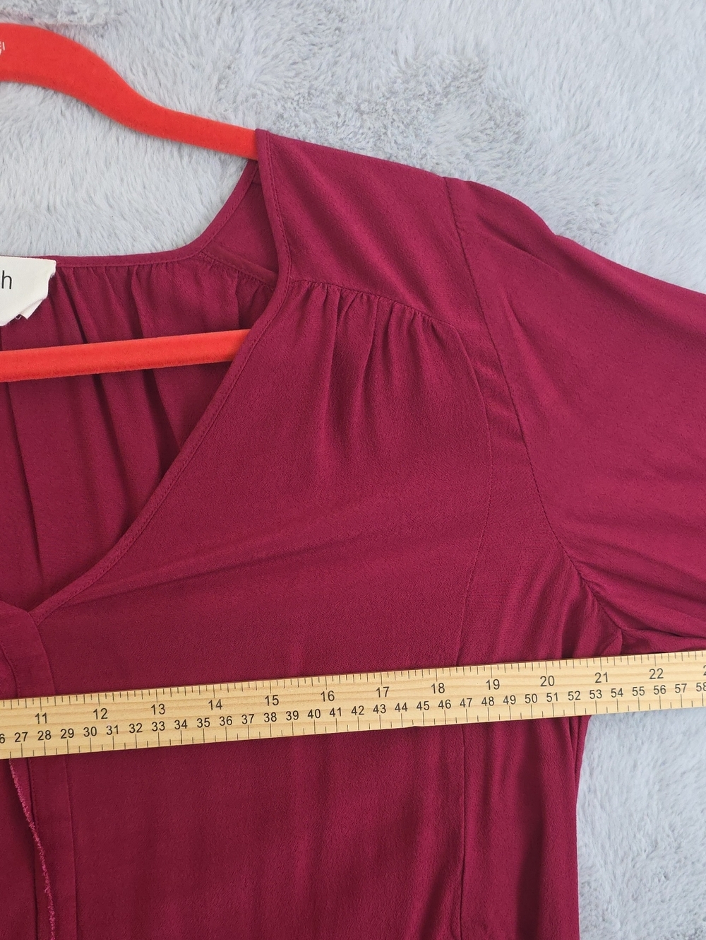 ba&sh Burgundy Peplum Blouse Size 2 Bell Sleeve V-Neck Boho Top - Picture 5 of 9